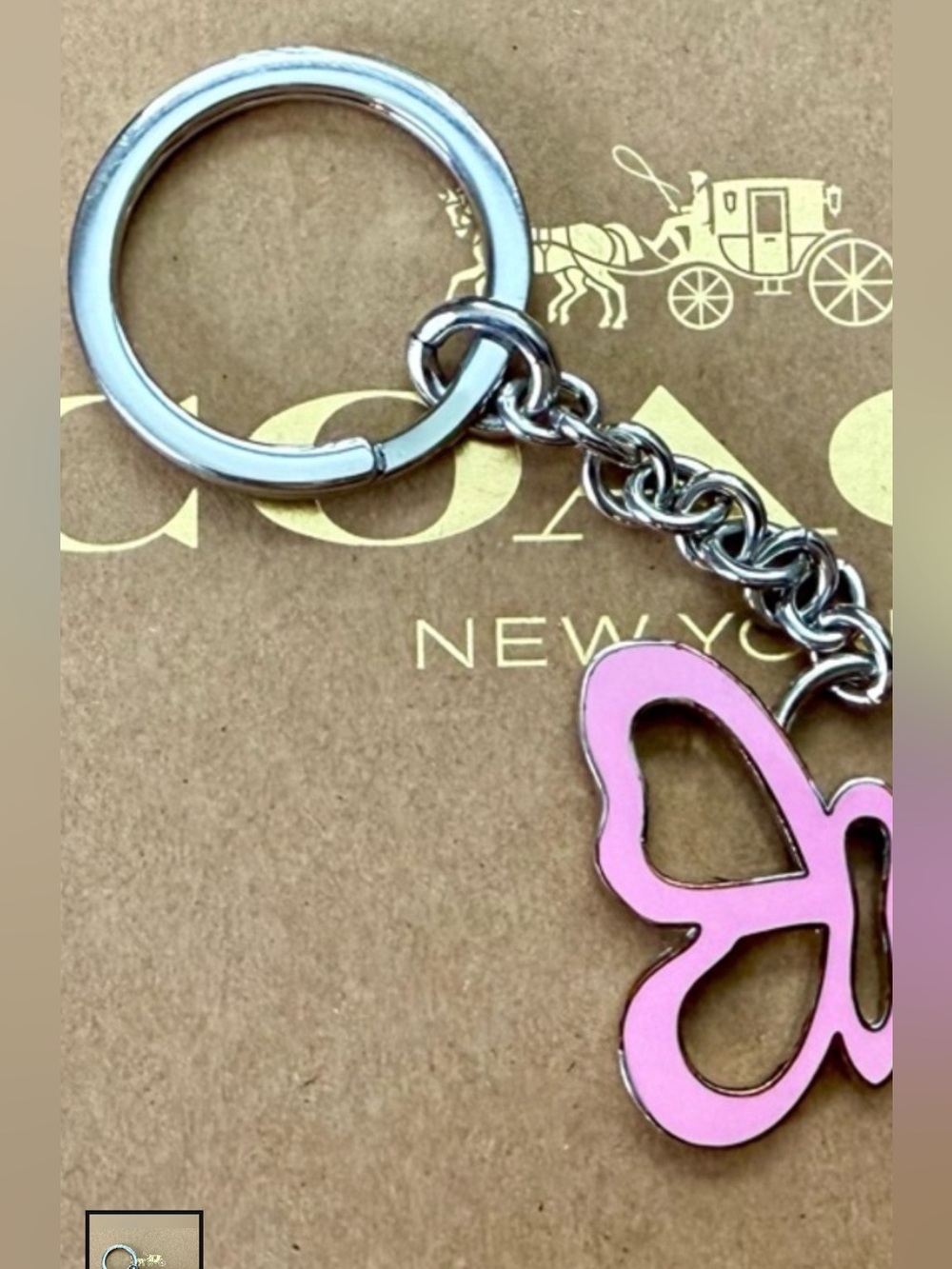 Coach, pink enamel, large butterfly keychain and/or bag charm EUC - Picture 5 of 7